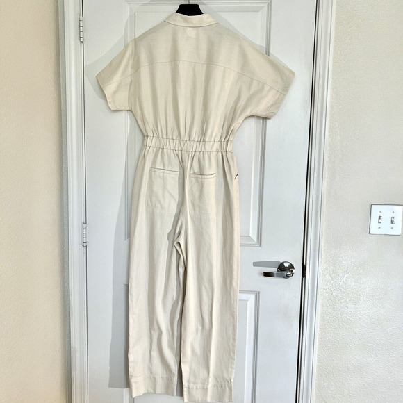 Universal Thread Womens Sz 4 Tan Beige Short Sleeve Button Up Boiler Suit Romper - Picture 9 of 16